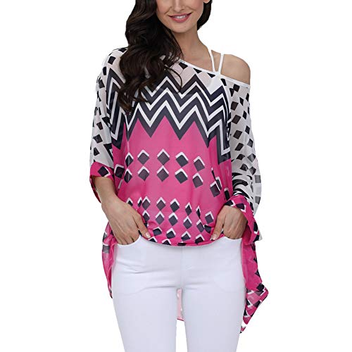 Image of Ckikiou Plus Size Batwing Flowy Semi Sheer Chiffon Blouse Tunic for Women Summer Floral Print Boho Beach Cover ups