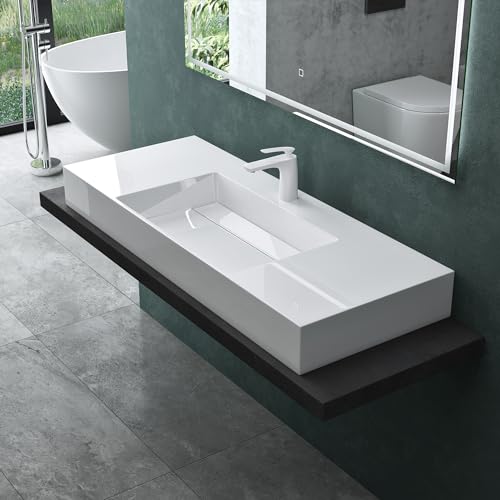 Mai & Mai Lavabo da Appoggio 120x48x13cm, Lavandino Bagno Colossum12-1200-M Lavabo da Minerale Fuso...