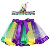 Mardi Gras Tutu Skirt with Mardi Gras Headband, Layered Tulle Princess Ballet Dance Skirt