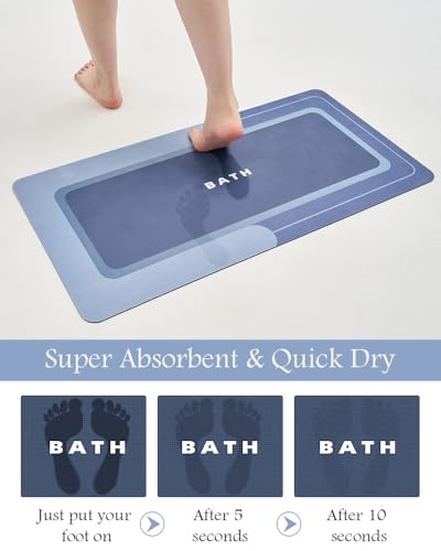 Image of MontVoo Bath Mat-Bath Mat Rug Non Slip Super Absorbent Stain Resistant Quick Dry Thin Bathroom Rug-Bath Mats for Bathroom Floor Bathtub Vanity-Bathmat Bath Rug Easy Care-17 inchx35 inch,Navy