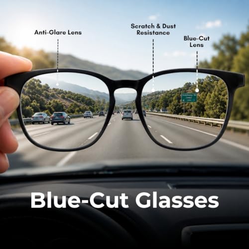 Image of 3 in 1 Clip On Sunglasses for Men & Women | Classic Lightweight Square Frame Zero Power Eyeglasses | Polarized Lens with UV400 | Night Vision Clip On for Driving