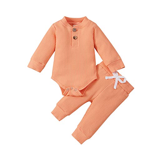 Image of Newborn Baby Girl Boy Fall Clothes 3 6 12 18 24 Months Outfits Long Sleeve Knitted Cotton Romper & Pants Infant Winter Sets