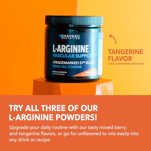 Image of L-Arginine Powder - Nitric Oxide Supplement for Men and Women with L-Citrulline and Beet Root - Pre and Post Workout Support for Endurance and Recovery - Tangerine Flavor, 1 Month Supply (30 Scoops)