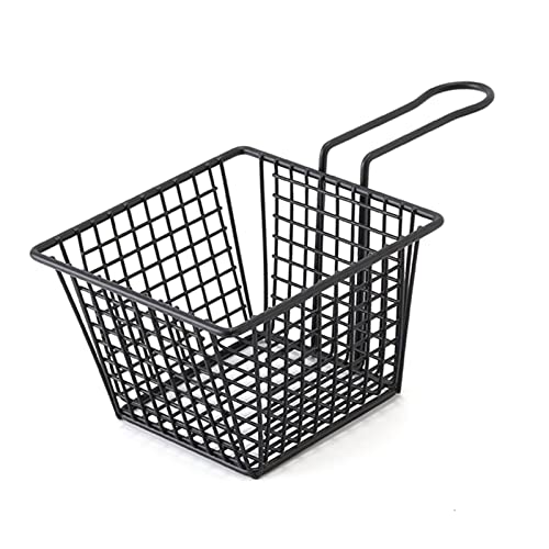 French Fries Basket, Mini Mini Square Fry Basket French Fry Holder Deep Fryer Baskets Iron French Fry Chip Basket Food Baskets For Serving With Handle Frying Strainer For Restaurant Home(Black)