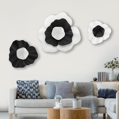 JinKune 3 Piece Metal Flower Wall Decor 3D Double Layered