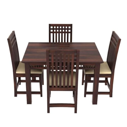 Image of AS Arts Wooden Dining Table Set of 4 with Cushioned Chairs | Sheesham Wood Four Seater Dining Table for Restaurant | Dining Room Set (Walnut Finish)