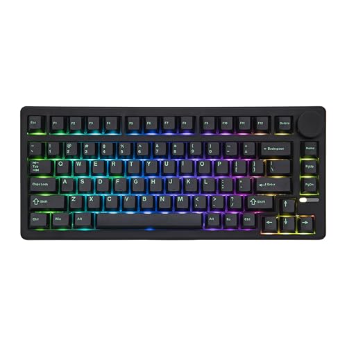 Image of EPOMAKER QK81 75% Wireless Mechanical Gaming Keyboard, QMK /VIA Programmable and Hot-Swappable, 81 Keys with Metal Knob, 2.4Ghz /BT /USB, Creamy Gasket-Mount, RGB Backlight (Black, Wisteria Switch)