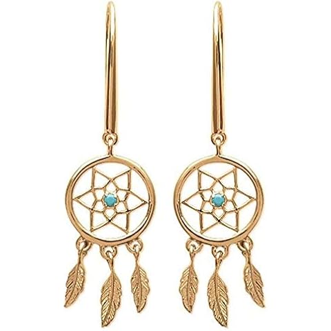 Dreamcatcher Earrings in Gold Plated and Turquoise Beads - Attrape Reves Cover