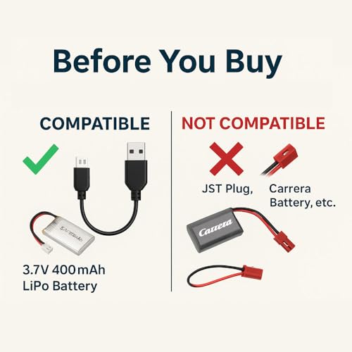 zalati USB-Ladekabel – nur für PH2.0-2P (weiblich) Anschluss – für 3.7V 400mAh Mini Lipo Akku – nicht kompatibel mit großen Akkus / Carrera / JST