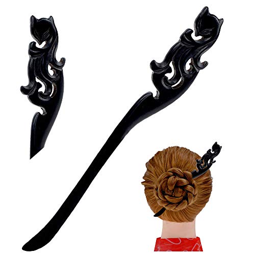 FINGER LOVE Handmade Carved Wooden Hairpin vintage Chopsticks Chinese Decorative Accessory Wood Hair Stick Fairy Fox Ebony
