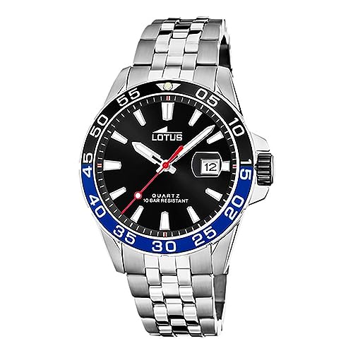 Montre Homme Analogique Lotus en Acier Quartz avec Calendrier Argenté Étanche 10 ATM 18766/4