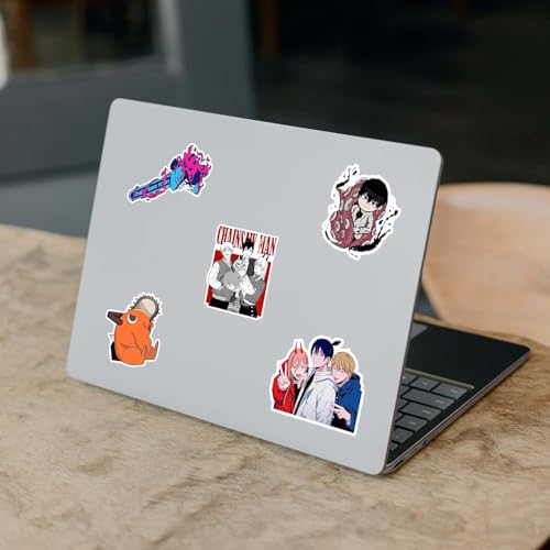 Image of 50+PCS Anime Chainsaw Man Stickers - Waterproof Vinyl Stickers for Laptop, Journal, Mobile, Guitar, Luggage & More | Durable & Residue-Free