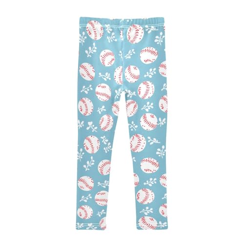 Blue Baseball Softball Leaf Girls Leggings Soft Stretch Workout Yoga Dance Pants for Kids Casual Tights2