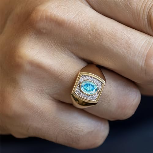 10K 14K 18K Gold 2Carats Gemstone Men's Wedding Rings Birthstone Engagement Rings for Him/Husband for Anniversary Valentines Day Birthday Jewelry Gifts3