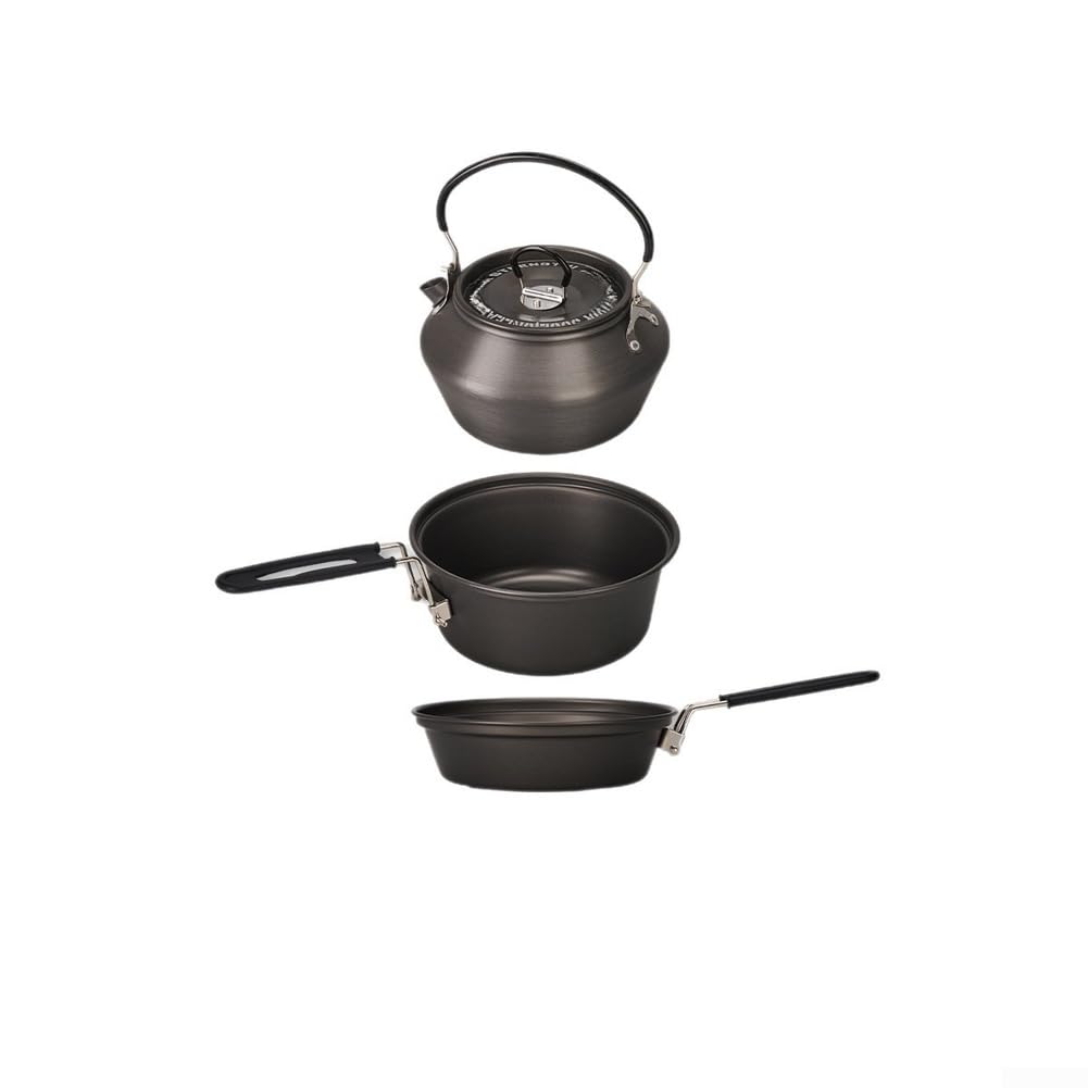 Set di pentole da campeggio in lega di alluminio leggero con pentola da 1,9 l, padella da 1 litro e bollitore da 1,3 l, per cucinare all'aperto ed escursionismo, set compatto da 3 pezzi per 2-4