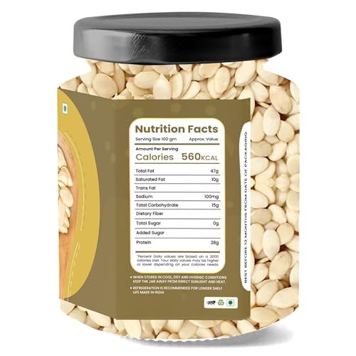 Image of LILA DRY FRUITS Roasted Watermelon Seeds 100 Grams | Crunchy Healthy Snack Plant Protein Rich Seeds | Daily Nutrition & Guilt Free Snacking Perfect for Gifting