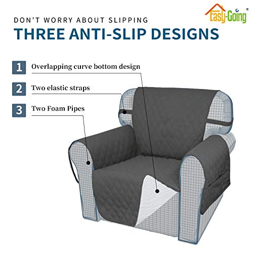 Image of Easy-Going Sofa Slipcover Chair Cover Waterproof Couch Cover Washable Sofa Cover Non-Slip Fabric Furniture Protector with Pocket for Pets Covers Pets Kids Children Dog Cat (Chair, Dark Gray)