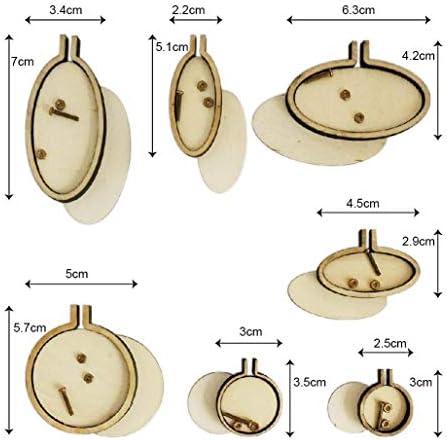 Gnognauq 7 PCS Oval Round Mini Embroidery Frame Miniature Hoop Embroidery Cross Stitch Necklace Wood Pendant Cross Stitching Needlework DIY Embroidery Blanks