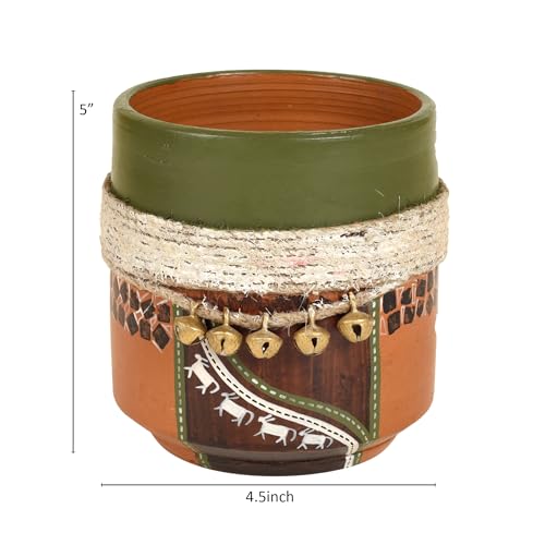 Image of AAKRITI ART CREATIONS Terracotta Planter Pot | Jute Embellished Brown Earthen Design, Modern Art, Matte Finish | Decorative Plant Pot for Indoor & Outdoor Home Decor