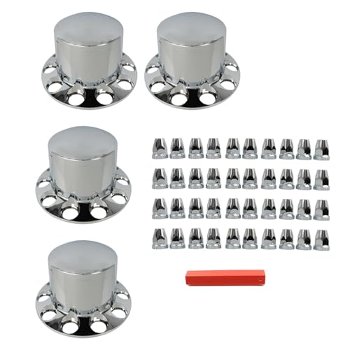 Silscvtt Chrome Semi Truck Hub Cover Wheel Axle Cover Center Caps Complete with 33mm Screw-on Lug Nuts for 22.5 Inches and 24.5 Inches Semi Truck Wheels 4 Rear by Silscvtt - Used condition - US$61.65