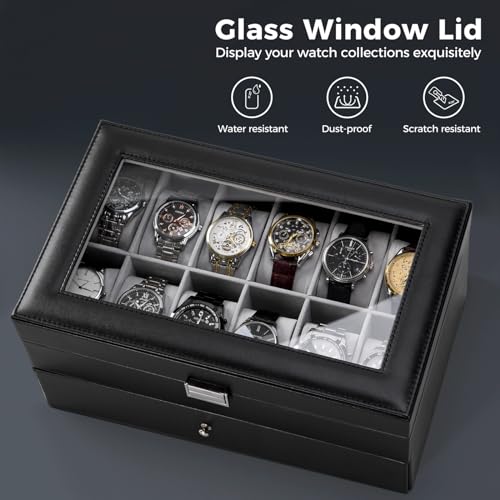 image for ProCase Watch Box for Men, 12 Slot Mens Watch Case With Drawer, Watch 