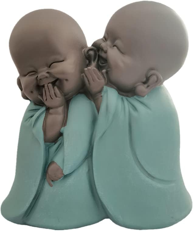 Laughing Buddha Statue,Siamese Buddha Sculptures Hand-Carved Buddha Statue Resin Cute Small Monk Figurine for Home Office Car Decors Gift Crafts