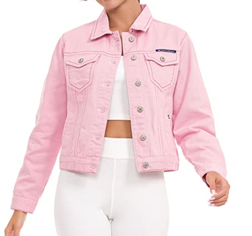 Cipo & Baxx Damen Jacke WJ212 Rosa Stylische Jeansjacke im Casual Streetwear Look mit Knopfleiste & Brusttaschen Übergangsjacke für Alltag & Freizeit WJ212 Rosa S