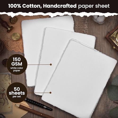 Papel de acuarela hecho a mano de 7x5 pulgadas en algodón virgen de 150 gsm blanco roto 3
