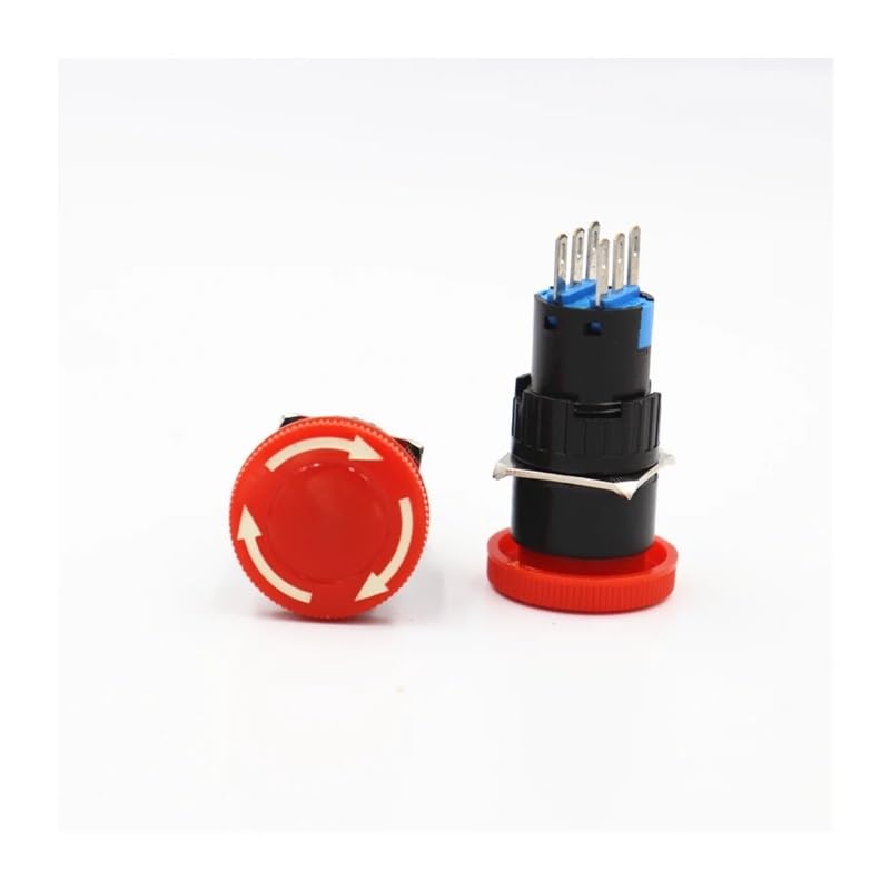 2 interruptores de parada emergencia SPTD E 3 pines 16 mm, normalmente NO + NC, interruptor botón rojo Controls Switches