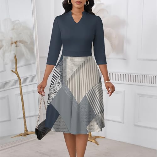 Image of PinkPatty Women's Casual A-line Midi Dresses 3 /4 Sleeve V Neck Fit and Flare Dress with Pockets