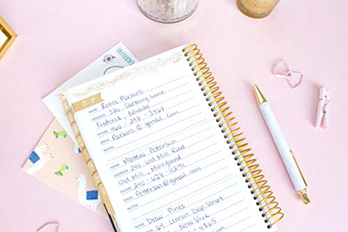 Bloom Daily Planners New Hardcover Contacts Address & Password Book - Alphabetical Organizer With Tabs - 6” X 8.25" - Black & Gold Embroidery #TOP4