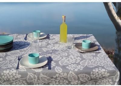 Fleur de Soleil - Grey Hydrangea Coated Rectangular Tablecloth - 160 x 300 cm - Finishing - Non-Hemmed (Free Cut) - Coated Cotton