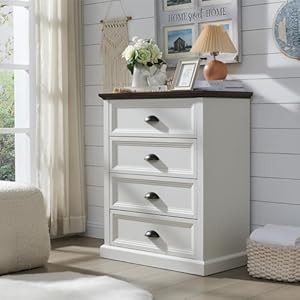 SinCiDo Dresser for Bedroom,4 Drawer Bedroom Dresser,Drawer White Dresser Organizer Storage, Farmhouse Wood Rustic Tall Dresser Chest of Drawer for Closet, Living Room, Hallway, Children’s Room,White