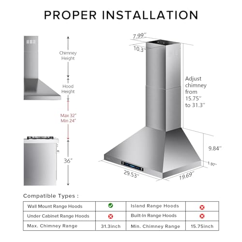 Hisohu HIA0230S-1 Wall Mount Range Hood 30 Inch,Ductless/Ducted Convertible thumb #6