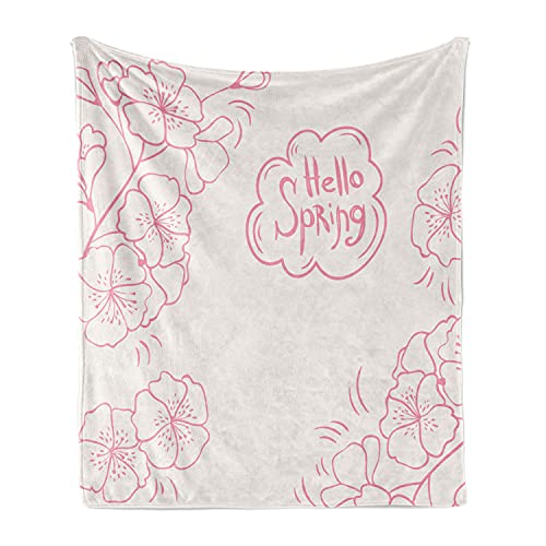 Ambesonne Almond Blossom Throw Blanket, Sketch Style Flowers with Hello