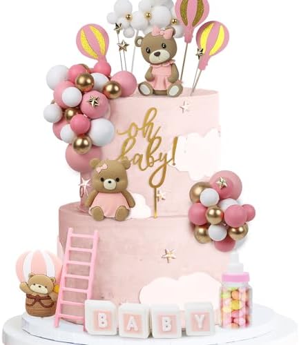 44 PCS Bear Cake Toppers - Mini 3D Bear BABY Letters Milk Bottle ...