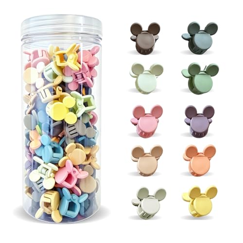 ELLOPH 50 Pack Mini Small Hair Claw Clips Cute Decorative Mouse Ear Hair Clips Non Slip Colorful Bulk Casual Hair Styling Accessories Gift for Women Girls Daily Use Come in a Storage Box