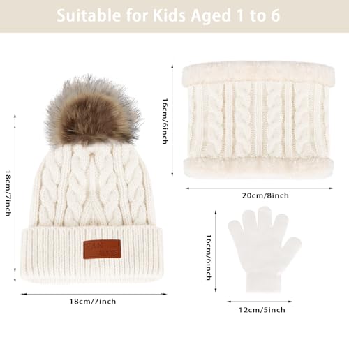 Image of Kids Hat Scarf Gloves Set, Kids Winter Beanie Hat Scarf Gloves Set with Knit Thick Warm Fleece Lined for 1-6 Years Old