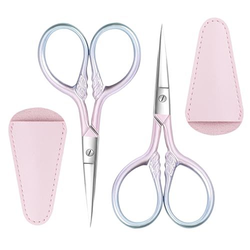 JIAKAI 3pcs-Eyebrow Scissors with Eyebrow Razor,Professional Eyebrow Trimmer Scissors with Comb,Non Slip Finger Grips Eyebrow Trimmer, Hair Removal Beauty Accessories for Men Women (Black, Pink, Blue)