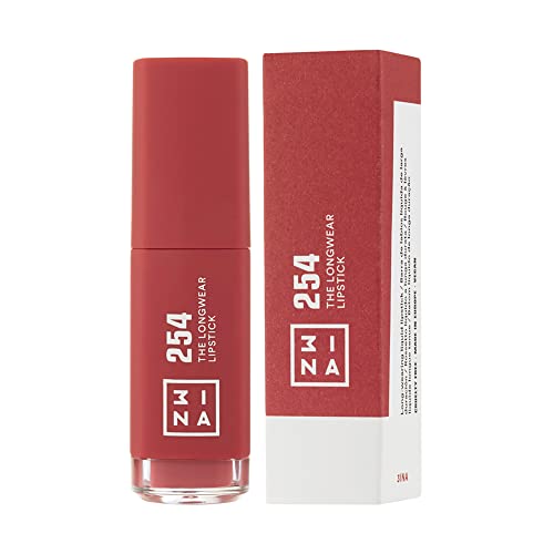 3Ina The Longwear Lipstick 254 - Naturally Hydrating, Fast Drying - Shades That Stay All Day - Suit Every Skin Tone - Cruelty Free, Paraben Free, Vegan Cosmetics - Dark Pink Nude Color- 0.22 Fl. Oz #TOP3