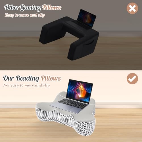 Image of DONAMA Reading Pillow for Gaming, Lap Desk Pillow for Laptop, Arm Rest Pillow with Side Pockets, Memory Foam Bed Rest Pillow for Reading, Working, Gaming, Writing in Bed Couch Floor (Light Grey)