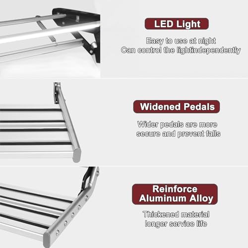 Folding RV Camper Steps - 330lbs Capacity, Anti-Slip Manual/Electric Stairs for Motorhome, Travel Trailer, Van - 12V Electric Automatic, Single Size