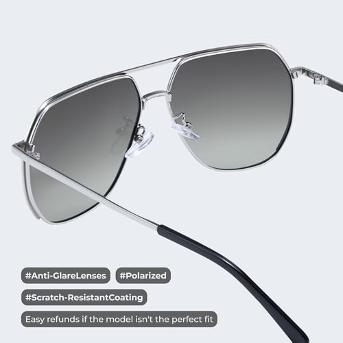 Livho Polarized Aviator Sunglasses for Men, Trendy Square UV Protection Oversized Fashion Sunglasses, Medium, Silver/Black Silver Ombre3