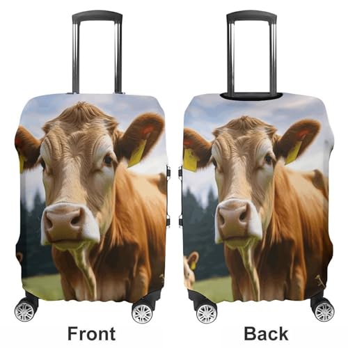 Animal Brown Cow Luggage Covers Tsa Approved Suitcase Cover Elastic Washable Luggage Sleeve Carry on Cover Protector Anti-Scratch Suitcase Protector Fits 19-30 Inch Case(L)3