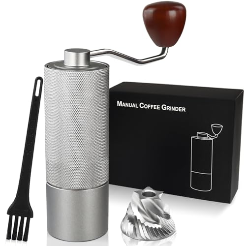 Non-Detachable Manual Coffee Grinder with 25 Level Stainless Steel Conical Burr Portable Aluminum Coffee Bean Grinder Gift Set Suitable for Moka Pot Espresso Pour Over Easy Cleaning with Brush