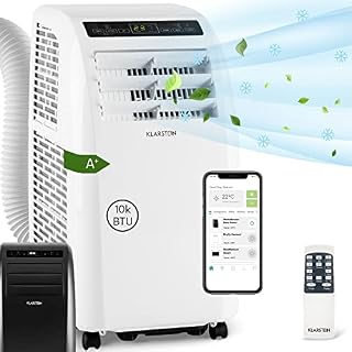 Klarstein Portable Air Conditioner, 4-in-1 Cooling Air Conditioning Unit for Home & Offices, with Night Mode, Dehumidifier & Ventilator, Low Consumption Smart, Portable AC Unit, 10000 BTU Black