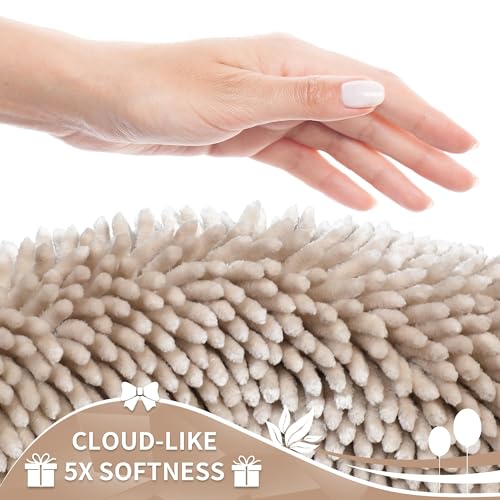 Image of Yimobra Long Bathroom Rugs Runner 70x24 Inch, Extra Thick Soft Absorbent Chenille Bath Mat, Non Slip Machine Washable, Quick Dry Bath Rugs for Bathroom Floor, Tub and Shower, Khaki