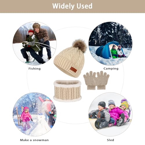 Image of Kids Hat Scarf Gloves Set, Kids Winter Beanie Hat Scarf Gloves Set with Knit Thick Warm Fleece Lined for 1-6 Years Old