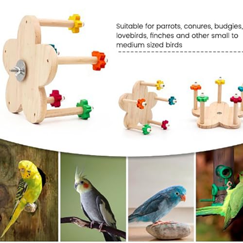 Image of Bird Toy Rotating Perch Toy with Bearings,Wooden Parrots Ferris Wheel Toy with Perches, Hanging Bird Stand Cage Accessories for Parakeet Parrot, Cockatiel, Budgerigar Diameter 15cm