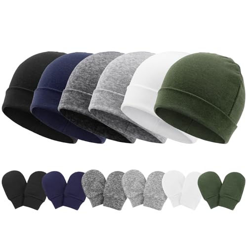 Image of Newborn Baby Hats and Mittens Set Infant Beanie Cap Toddler Gloves Newborn Hospital Hats for Baby Boys Girls Kid 0-6 Months